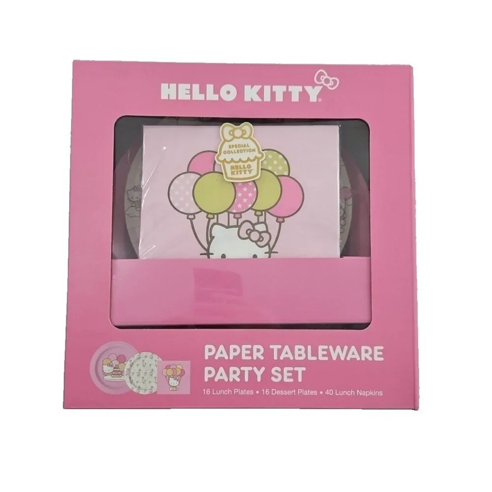 Hello Kitty Paper Tableware Party Set 16 Lunch & 16 dessert plates, 40 Napkins‎